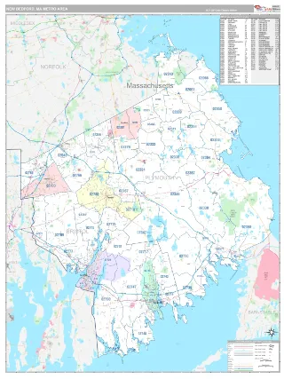 New Bedford Metro Area Classic style ZIP Code wall map