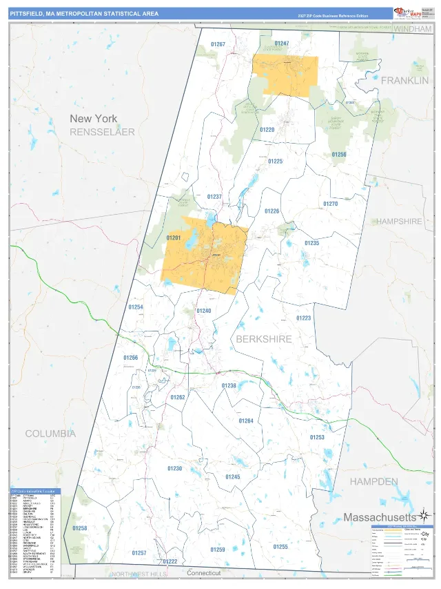 Pittsfield Metro Area ZIP Code Wall Map, Business Reference style