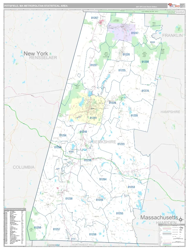 Pittsfield Metro Area ZIP Code Wall Map, Classic style