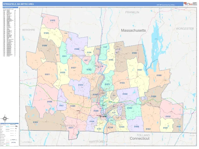 Springfield Metro Area ZIP Code Wall Map, ColorCast style