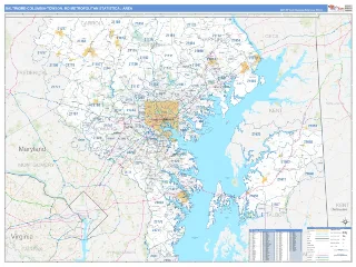 Baltimore-Columbia-Towson Metro Area Business Reference style ZIP Code wall map