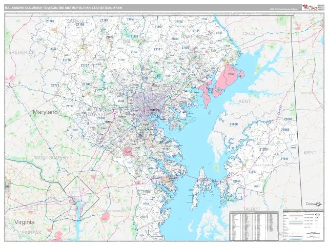 Baltimore-Columbia-Towson Metro Area ZIP Code Wall Map, Classic style