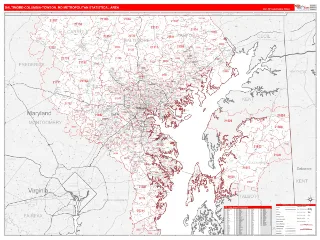 Baltimore-Columbia-Towson Metro Area RedLine style ZIP Code wall map