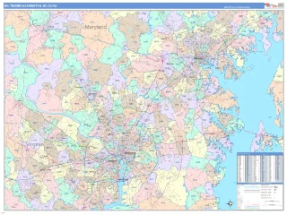 Baltimore-Washington Metro Area ColorCast style ZIP Code wall map