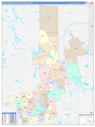 Bangor Metro Area ColorCast style ZIP Code wall map
