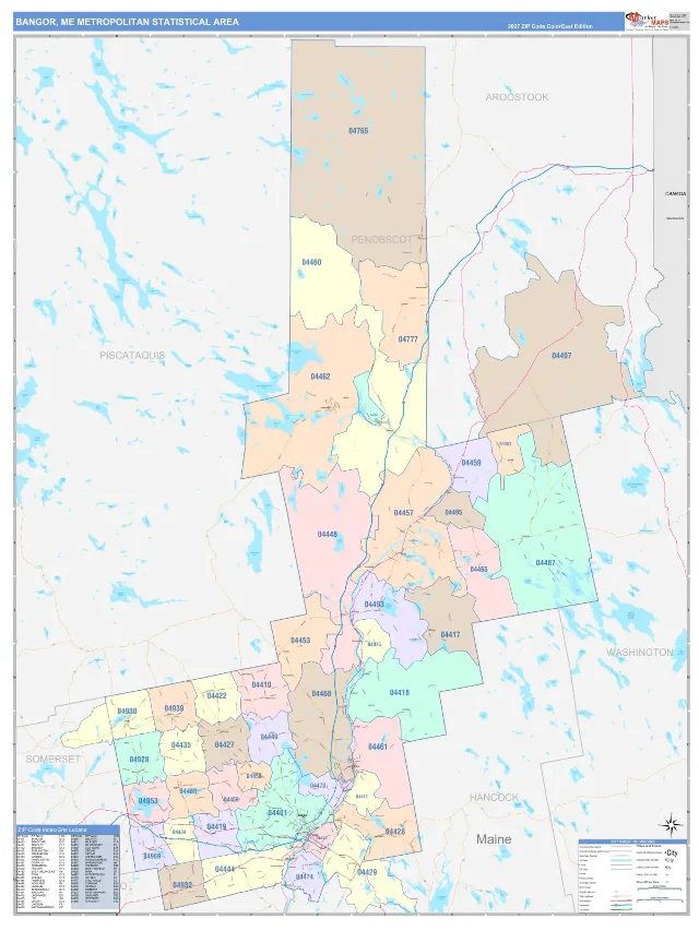 Bangor Metro Area ZIP Code Wall Map, ColorCast style
