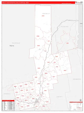 Bangor Metro Area RedLine style ZIP Code wall map