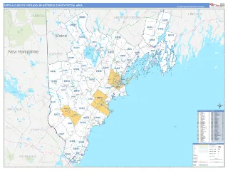Portland-South Portland Metro Area Business Reference style ZIP Code wall map