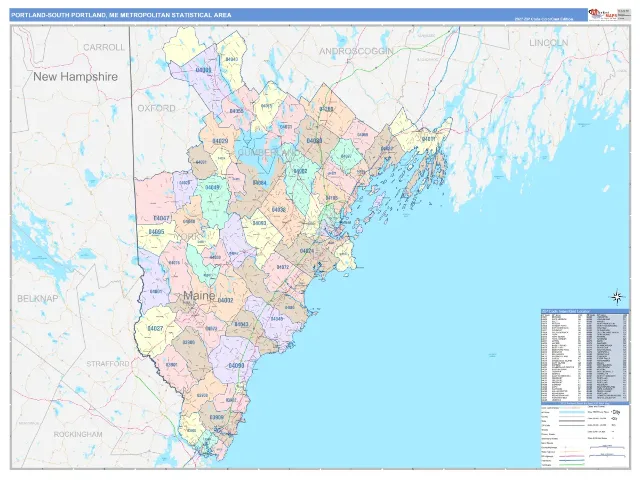 Portland-South Portland Metro Area ZIP Code Wall Map, ColorCast style