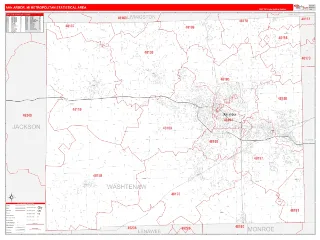 Ann Arbor Metro Area RedLine style ZIP Code wall map