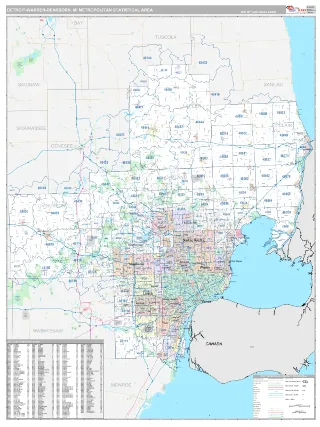 Detroit-Warren-Dearborn Metro Area Classic style ZIP Code wall map