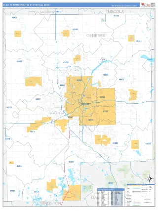 Flint Metro Area Business Reference style ZIP Code wall map