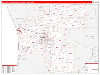 Grand Rapids-Wyoming Metro Area RedLine style ZIP Code wall map