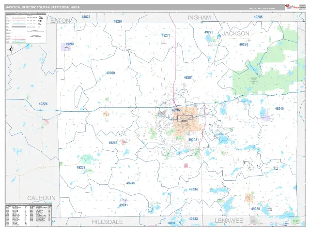Jackson Metro Area ZIP Code Wall Map, Classic style