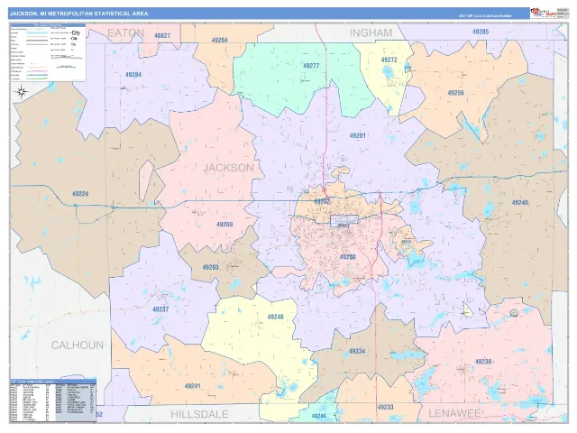 Jackson Metro Area ZIP Code Wall Map, ColorCast style