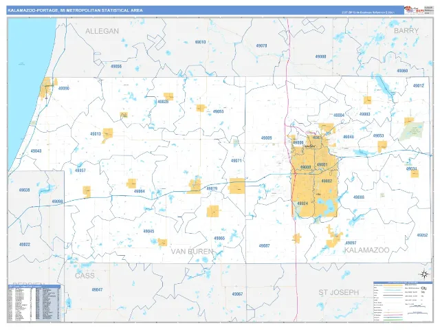 Kalamazoo-Portage Metro Area ZIP Code Wall Map, Business Reference style