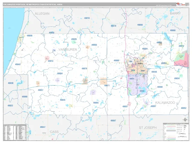 Kalamazoo-Portage Metro Area ZIP Code Wall Map, Classic style