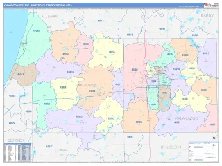 Kalamazoo-Portage Metro Area ColorCast style ZIP Code wall map