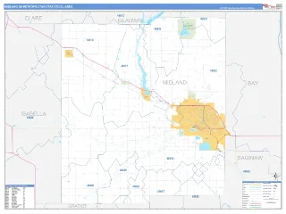 Midland Metro Area Business Reference style ZIP Code wall map