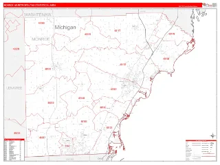 Monroe Metro Area RedLine style ZIP Code wall map