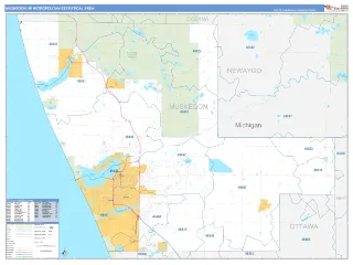 Muskegon Metro Area Business Reference style ZIP Code wall map