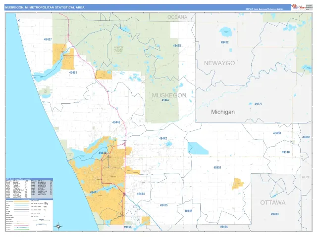 Muskegon Metro Area ZIP Code Wall Map, Business Reference style