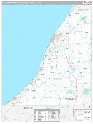 Niles-Benton Harbor Metro Area Classic style ZIP Code wall map
