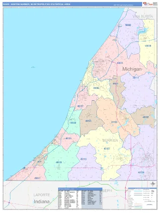 Niles-Benton Harbor Metro Area ColorCast style ZIP Code wall map