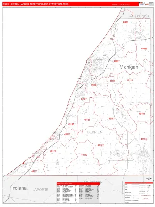 Niles-Benton Harbor Metro Area RedLine style ZIP Code wall map