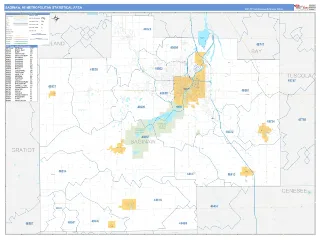 Saginaw Metro Area Business Reference style ZIP Code wall map