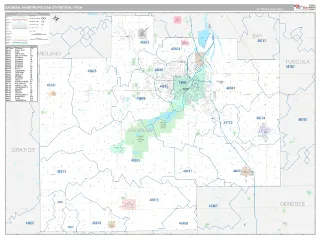 Saginaw Metro Area Classic style ZIP Code wall map