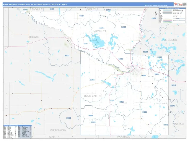 Mankato-North Mankato Metro Area ZIP Code Wall Map, Business Reference style