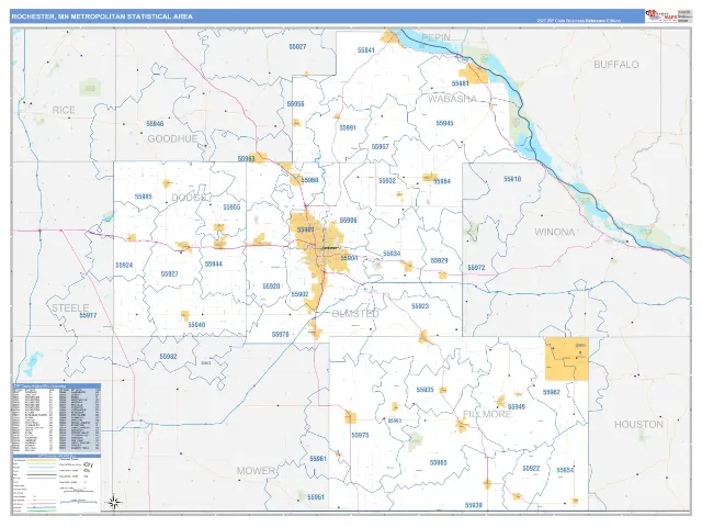Rochester Metro Area ZIP Code Wall Map, Business Reference style