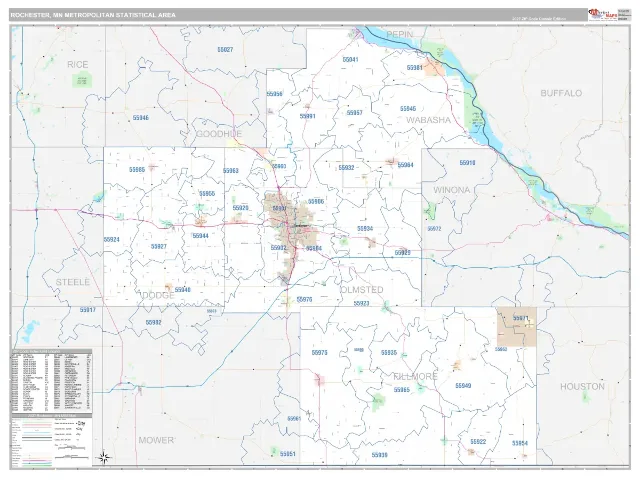 Rochester Metro Area ZIP Code Wall Map, Classic style