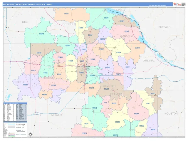 Rochester Metro Area ZIP Code Wall Map, ColorCast style