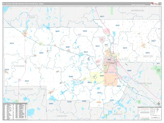 St. Cloud Metro Area ZIP Code Wall Map, Classic style