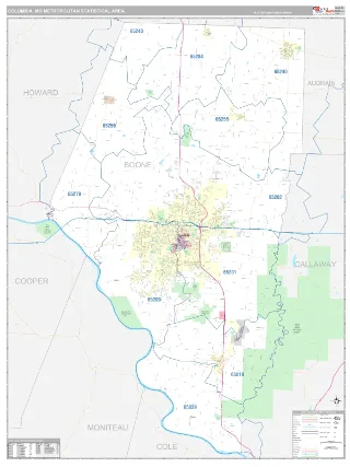 Columbia Metro Area Classic style ZIP Code wall map