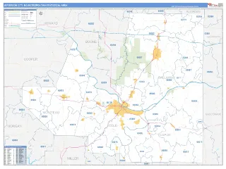 Jefferson City Metro Area Business Reference style ZIP Code wall map