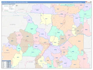 Jefferson City Metro Area ColorCast style ZIP Code wall map