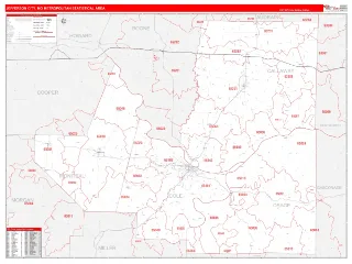 Jefferson City Metro Area RedLine style ZIP Code wall map