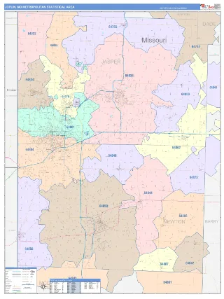 Joplin Metro Area ColorCast style ZIP Code wall map