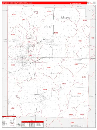 Joplin Metro Area RedLine style ZIP Code wall map