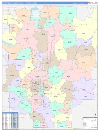 Springfield Metro Area ColorCast style ZIP Code wall map