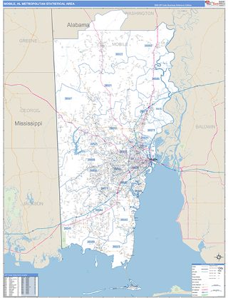 Mobile metro area ZIP Code wall map in the Business Reference Style
