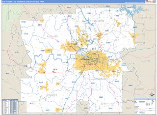 Montgomery metro area ZIP Code wall map in the Business Reference Style