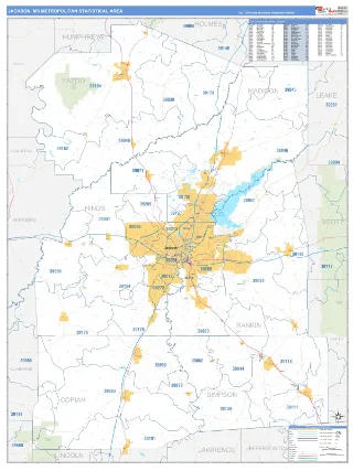 Jackson Metro Area Business Reference style ZIP Code wall map