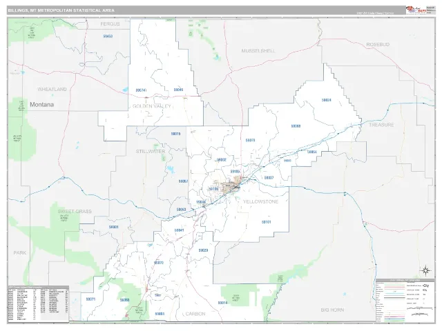 Billings Metro Area ZIP Code Wall Map, Classic style