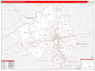 Asheville Metro Area RedLine style ZIP Code wall map