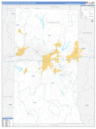 Burlington Metro Area Business Reference style ZIP Code wall map