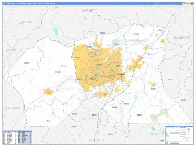 Fayetteville Metro Area ZIP Code Wall Map, Business Reference style